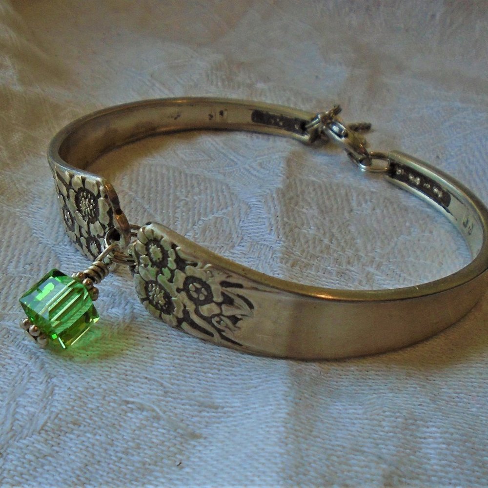 Silverware silver plate flatware vintage bracelet with real silver charm